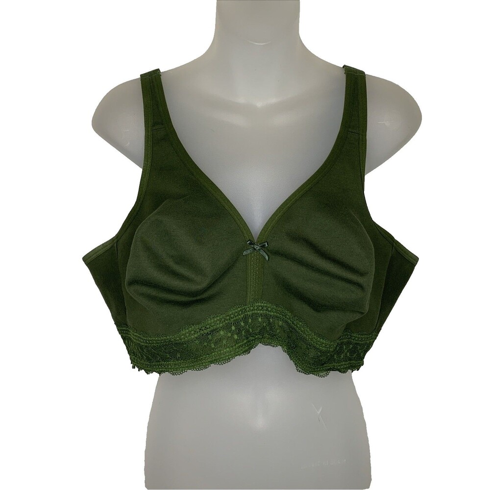 Cacique Women's Bra 44DD Lace Cotton Unlined Full Coverage No Wire Olive Green